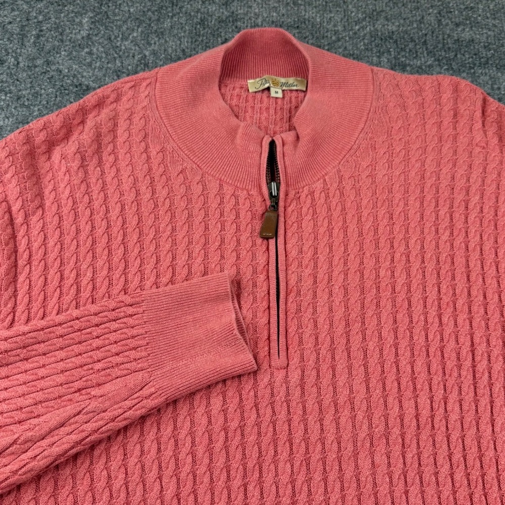 Peter Millar Quarter Zip Pullover Mens Medium Coral Pink Silk Cotton Cashmere